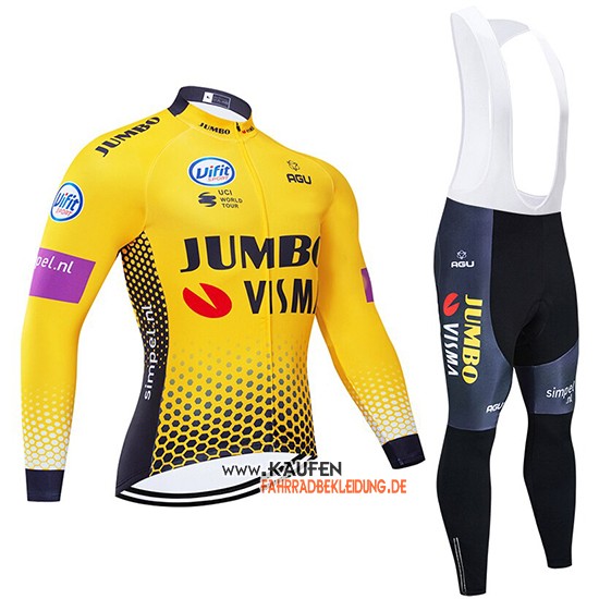 Jumbo Visma Langarmtrikot 2019 und Lange Tragerhose Gelb Shwarz